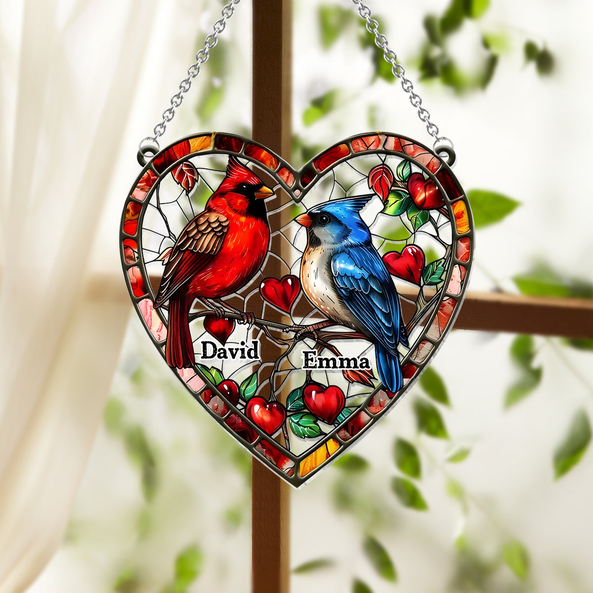Lovely Hummingbird Couple - Personalized Couple Window Hanging Suncatcher Ornament