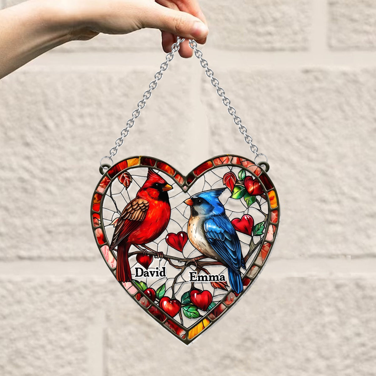 Lovely Hummingbird Couple - Personalized Couple Window Hanging Suncatcher Ornament