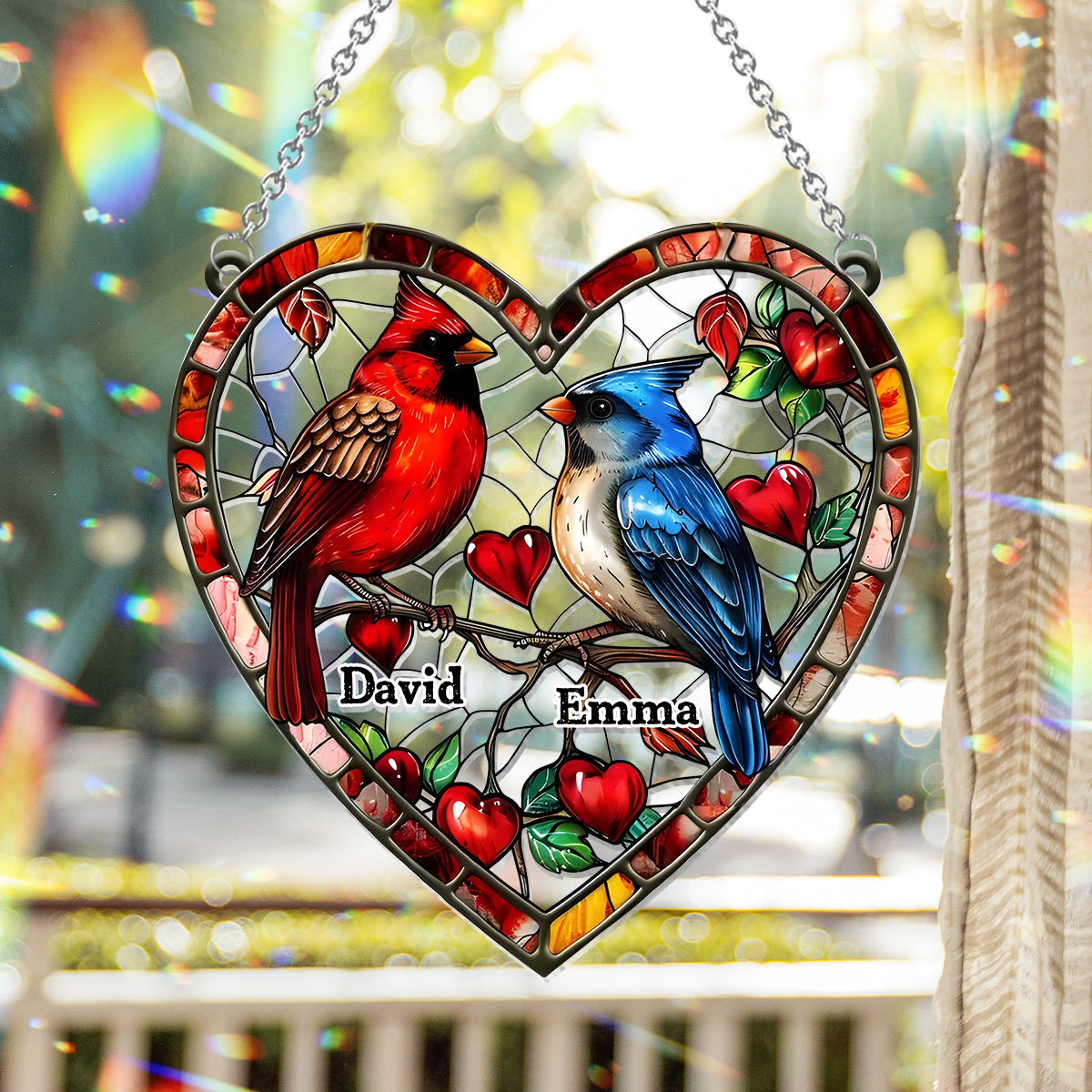 Lovely Hummingbird Couple - Personalized Couple Window Hanging Suncatcher Ornament
