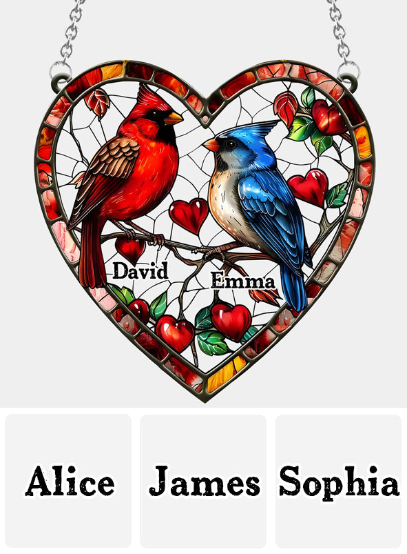 Lovely Hummingbird Couple - Personalized Couple Window Hanging Suncatcher Ornament