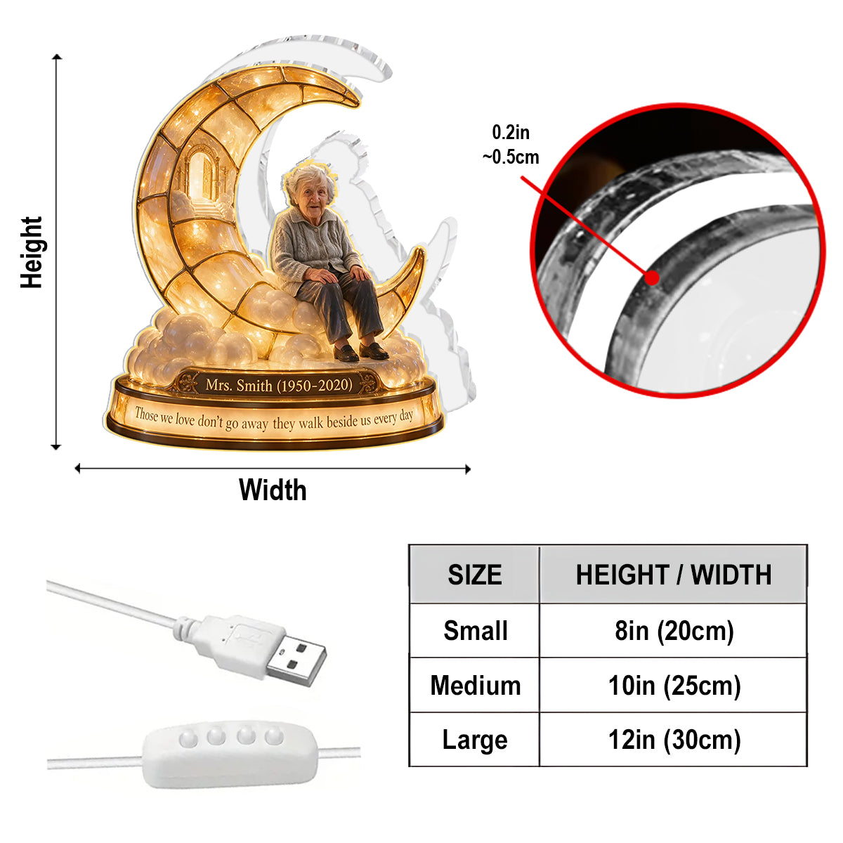 Cadeau commémoratif personnalisé, un bel objet pour honorer un être cher - Lampe de nuit LED acrylique personnalisée