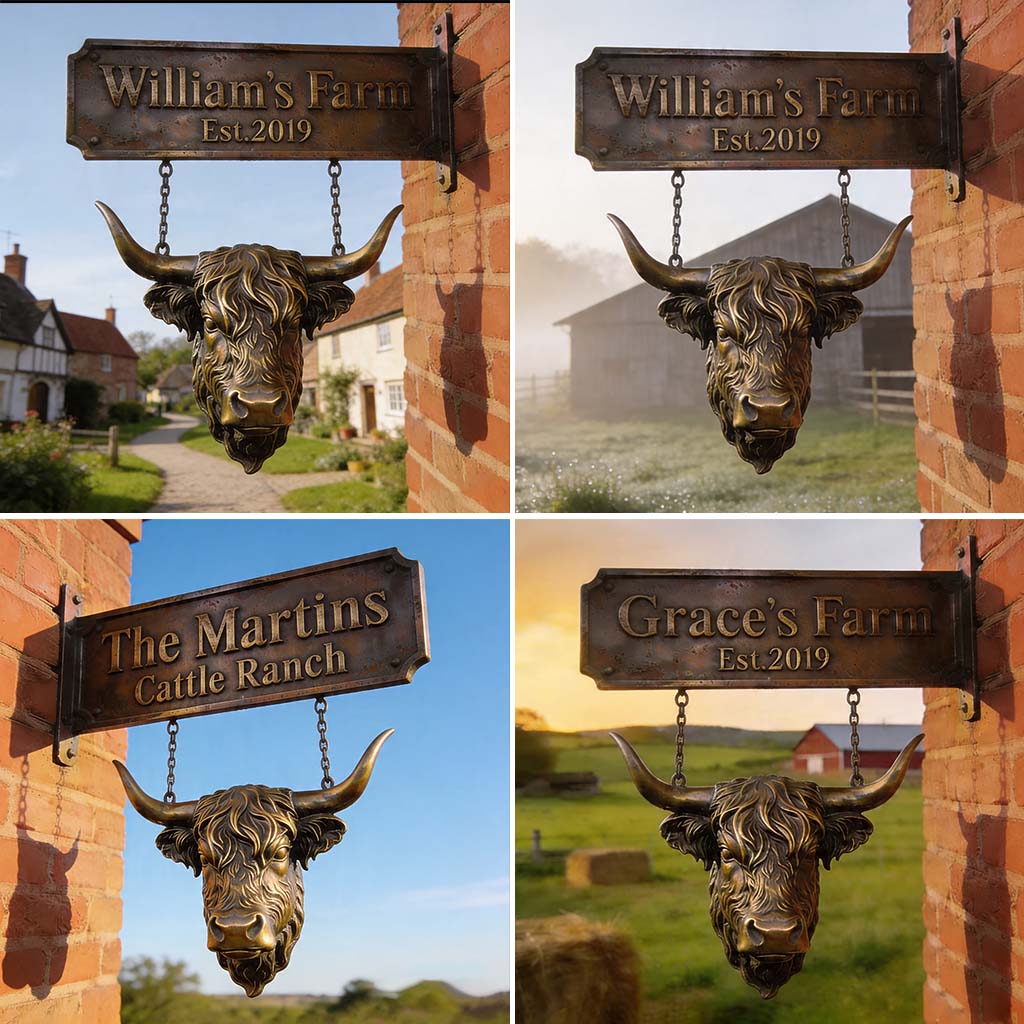 Highland Heritage Schild - Personalisierbares Highland Cow Holz-Wandschild