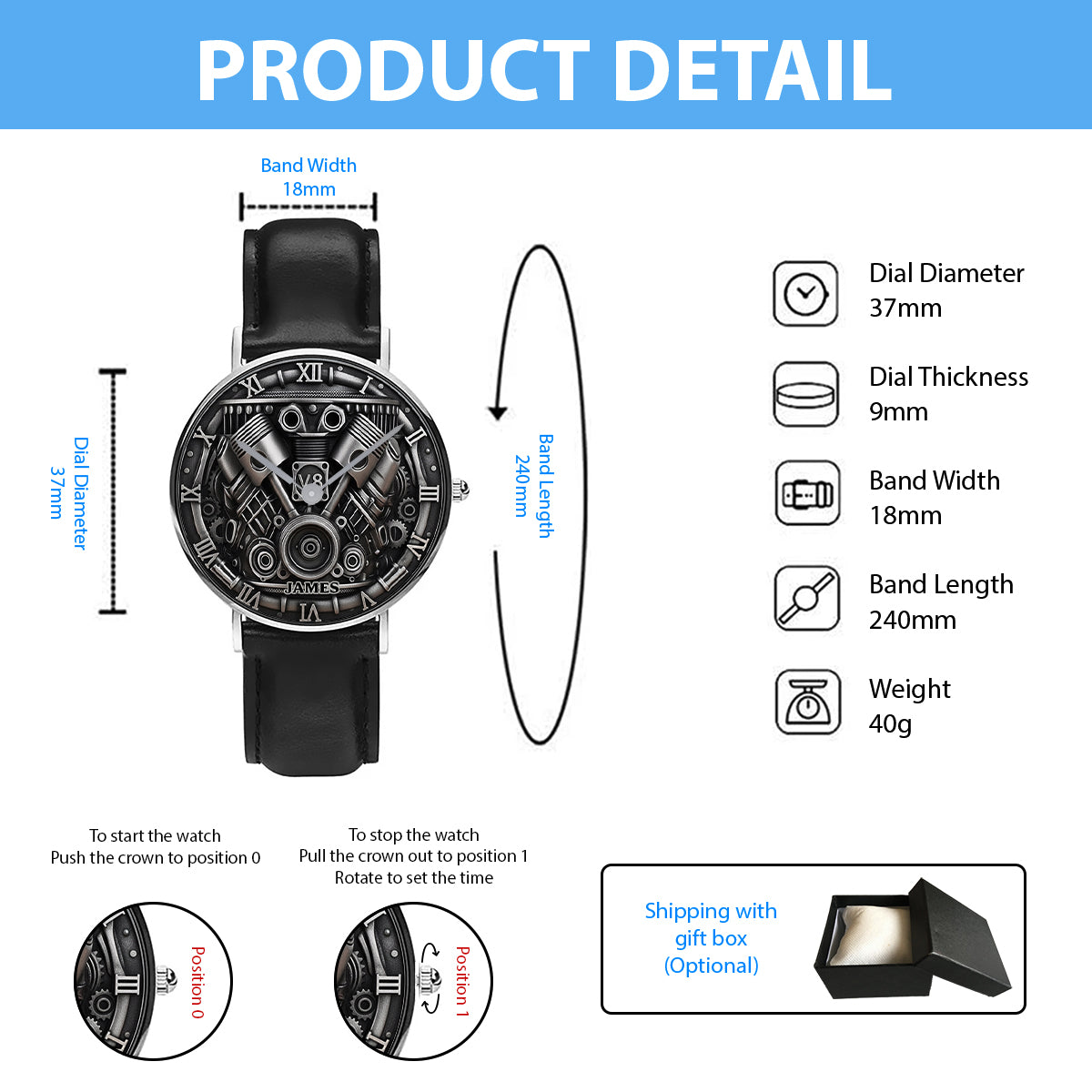 Powerful V8 Engine - Personalized Car Lover Hand Watch