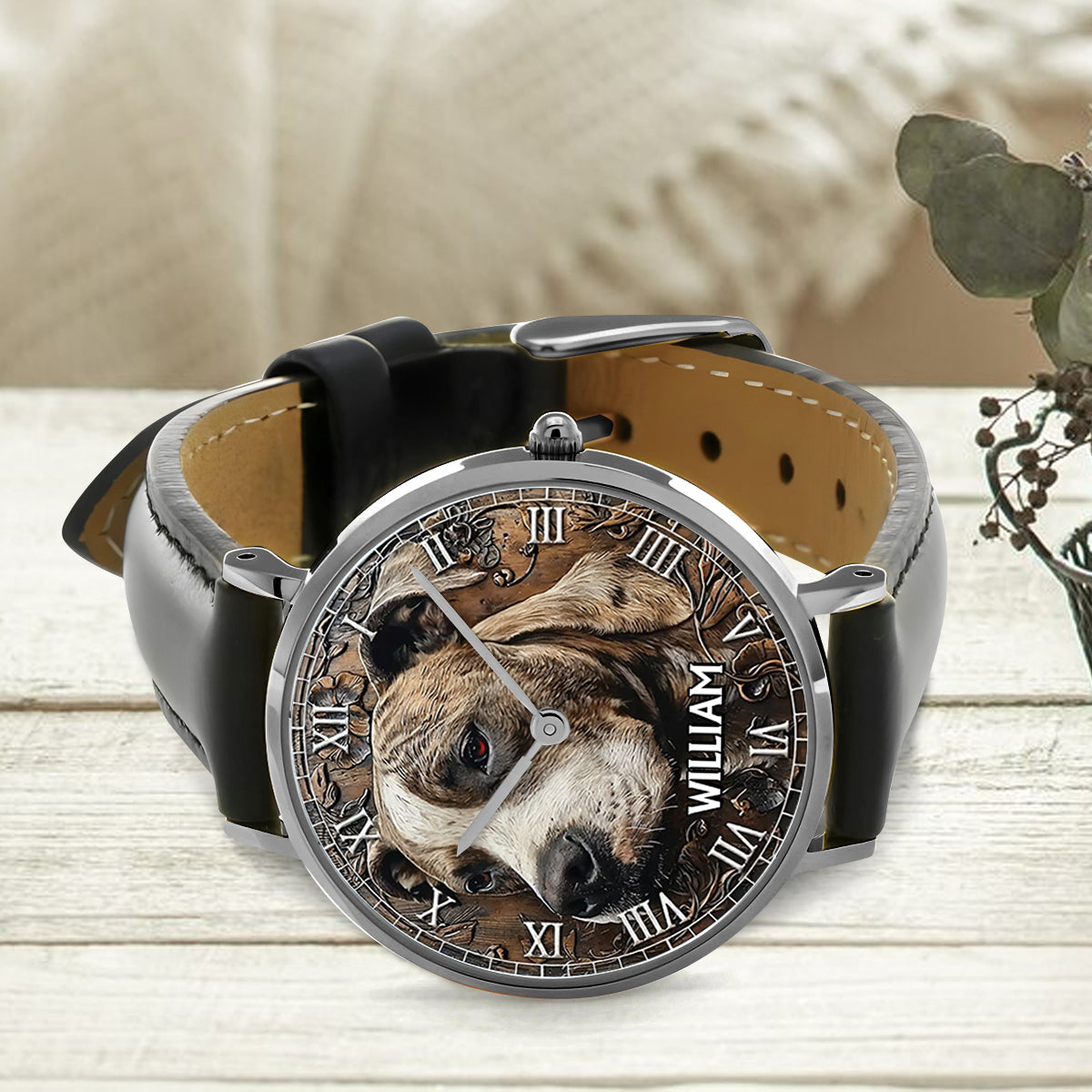 Montre-bracelet personnalisée pour chien Pitbull robuste