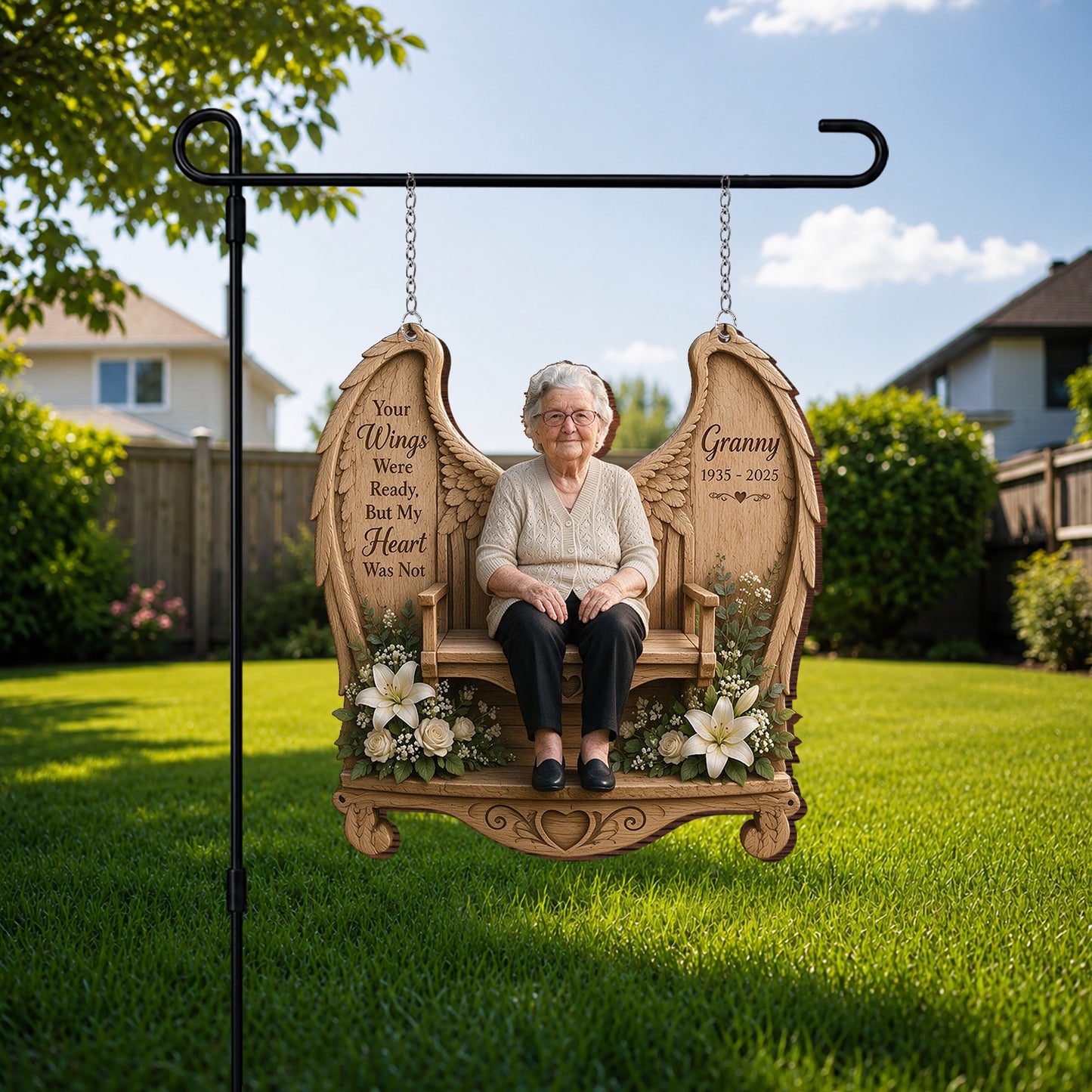 Your Wings Were Ready, But My Heart Was Not - Personalized Memorial Wood Sign With Stake