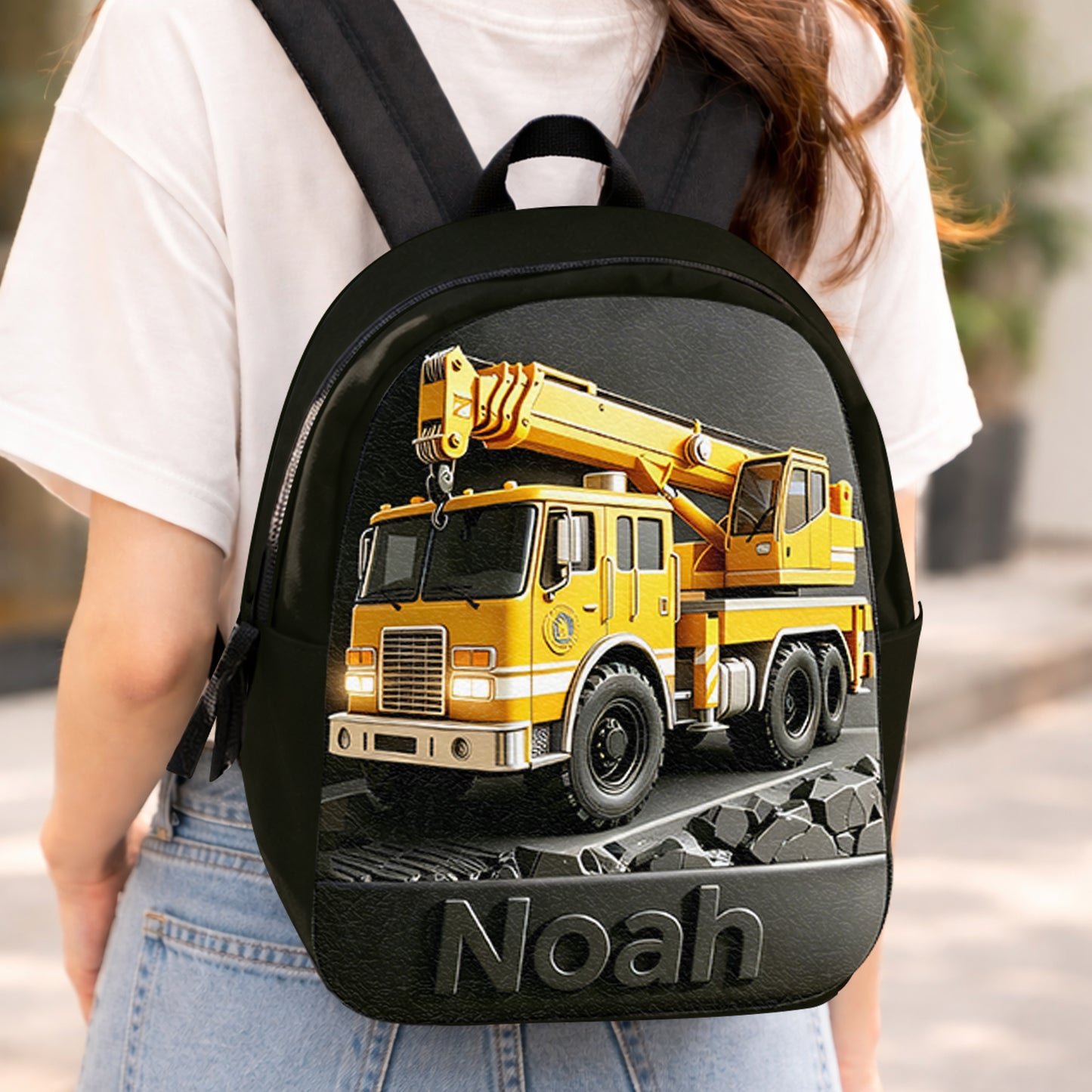 Construction Vehicle, Back To School Gift for Kids - Personalized Kid Changeable Leather Patch Backpack