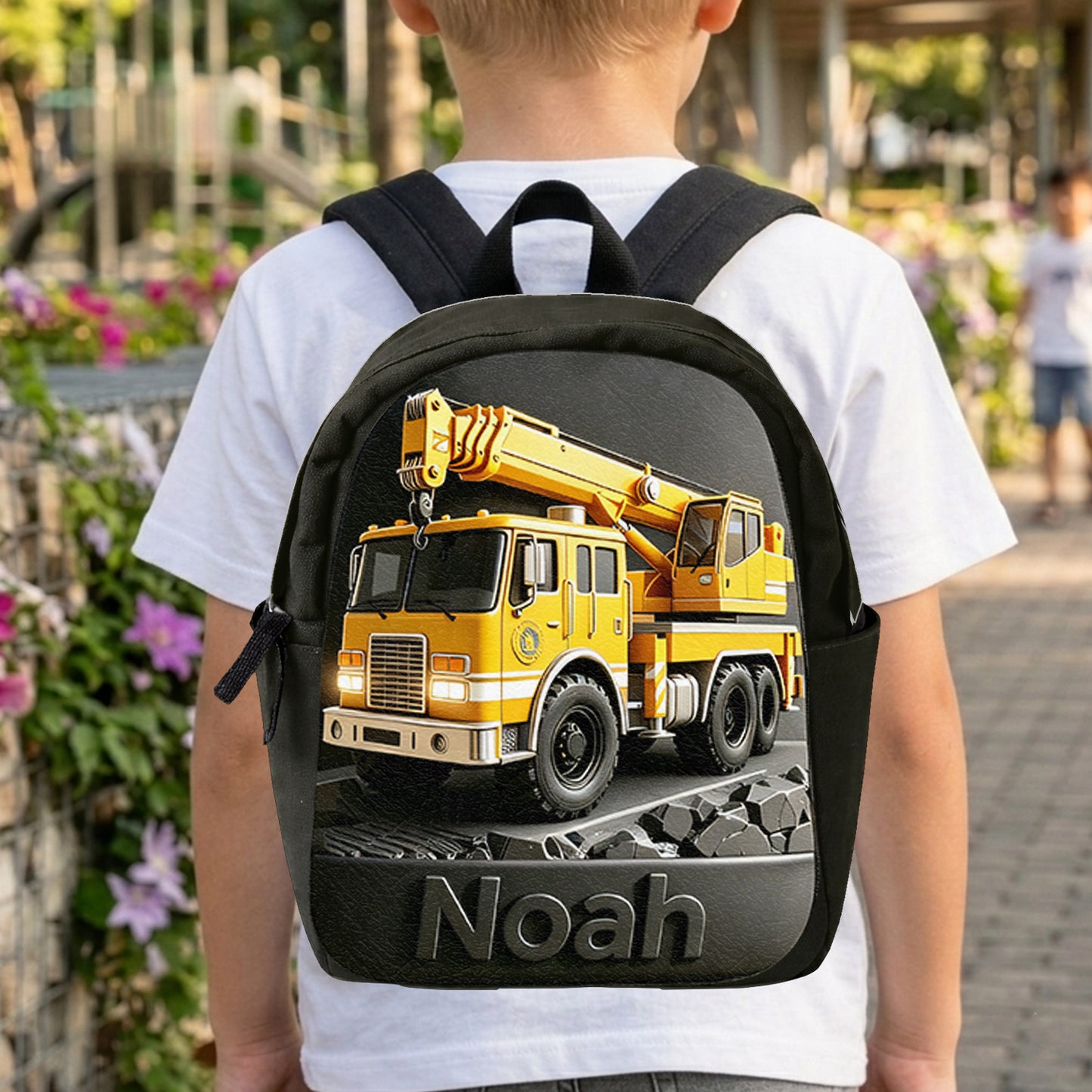 Construction Vehicle, Back To School Gift for Kids - Personalized Kid Changeable Leather Patch Backpack