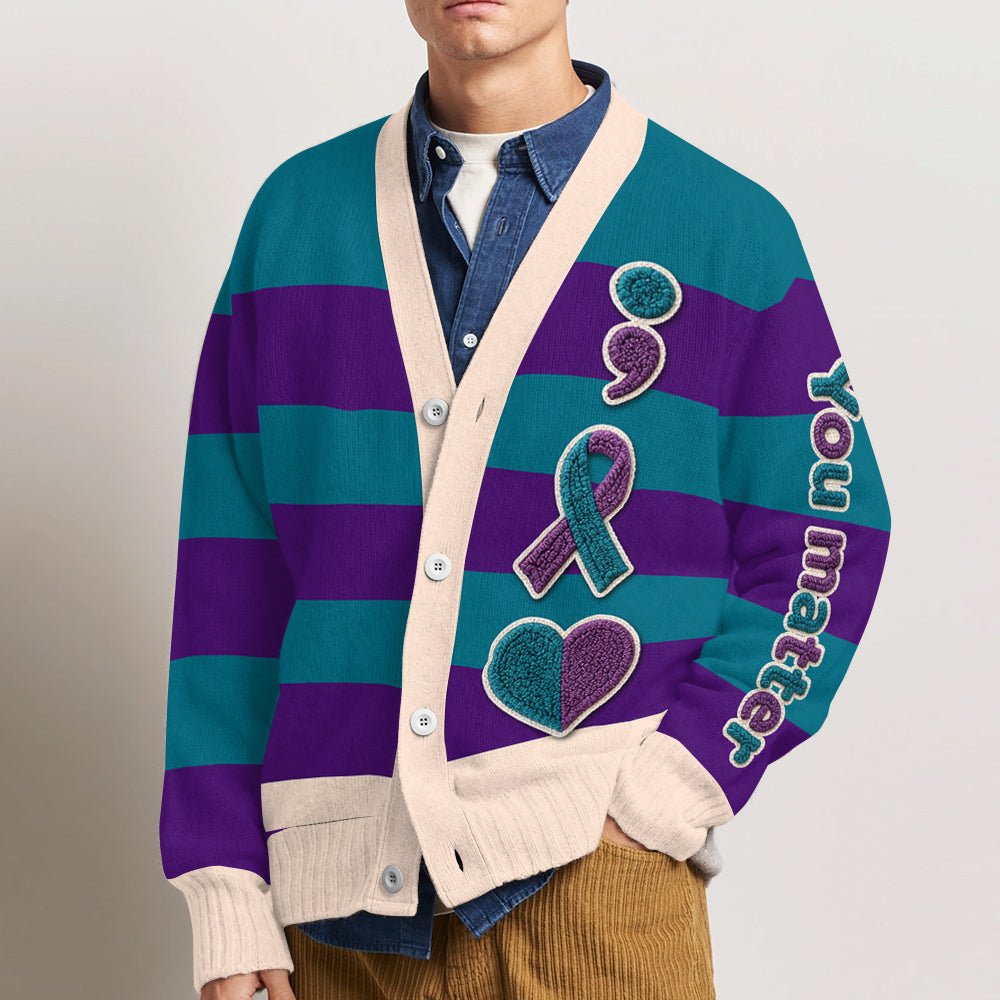 In September We Wear Teal And Purple You Matter - Personalized Suicide Prevention Cardigan Sweater
