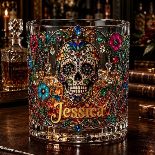 Tag Der Toten - Personalisierbares Totenkopf Whiskeyglas