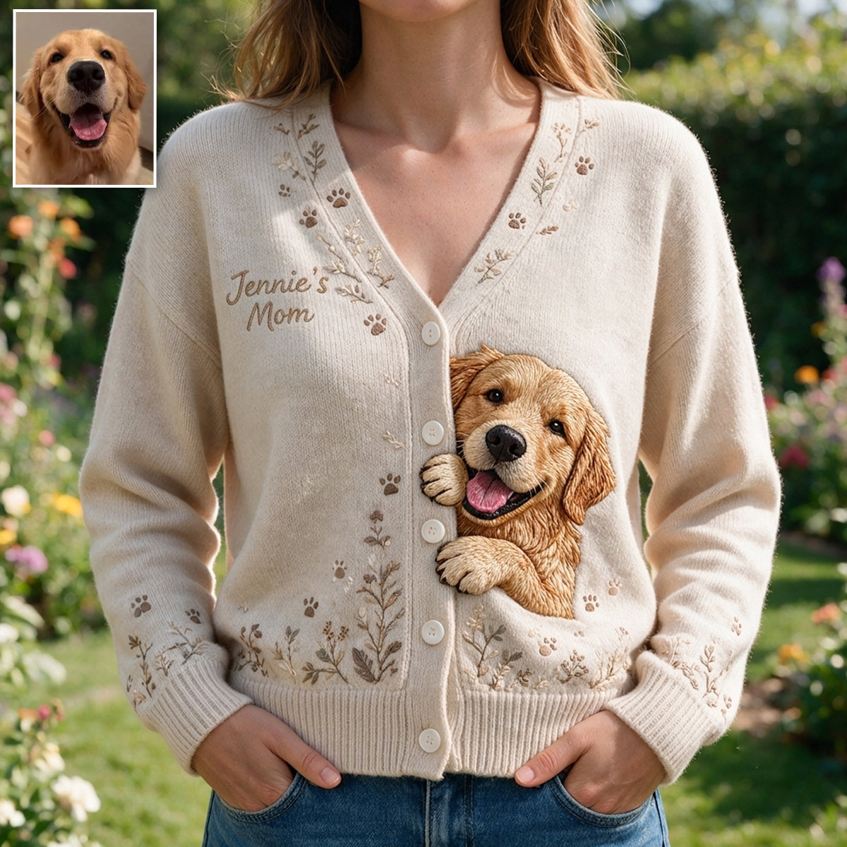 Cardigan pour Chien Personnalisé - Floral Peeking