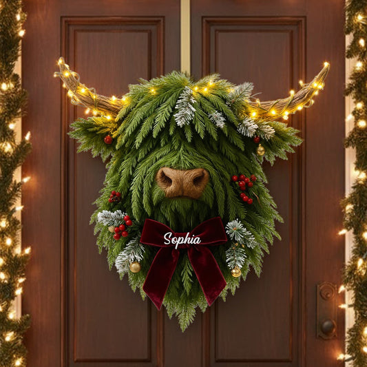 Highland Cow Wreath - Personalized Highland Cow LED Light Acrylic Sign
