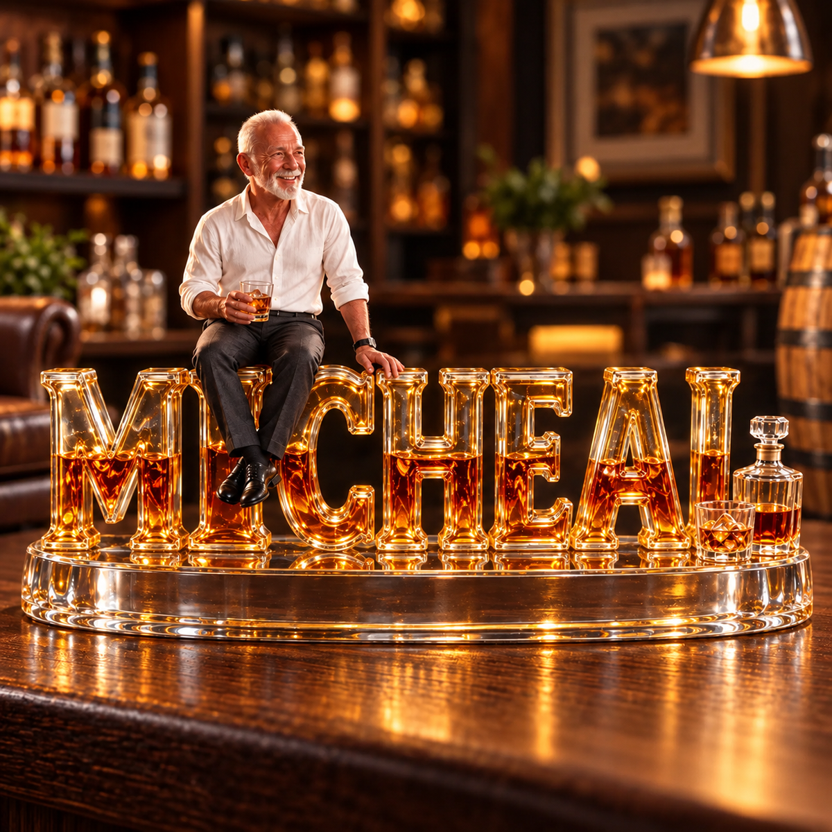 Personalized Whiskey Acrylic Plaque - Custom Photo and Name Desk Sculpture