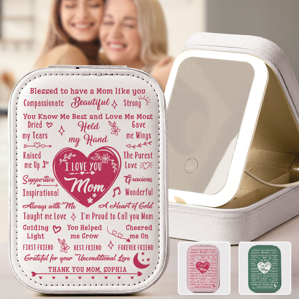 To My Mom - Personalized Mother Jewelry Box With LED Mirror