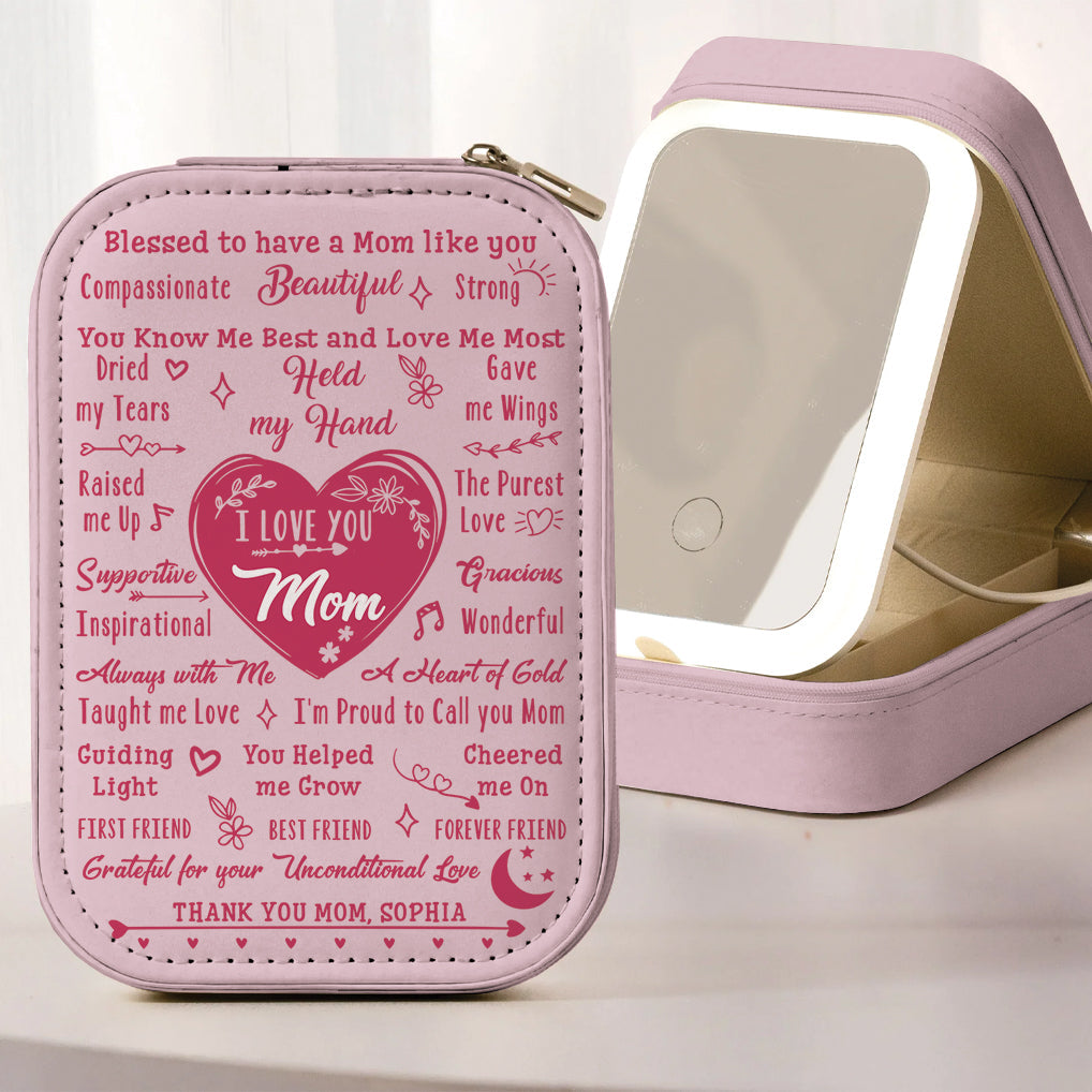 To My Mom - Personalized Mother Jewelry Box With LED Mirror