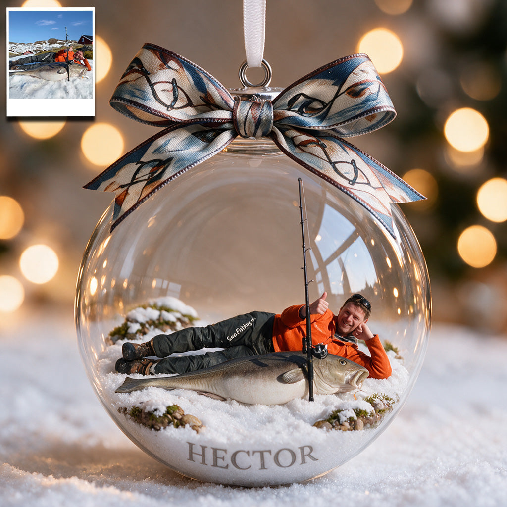 Fischer Weihnachten - Personalisierte Angel Schneekugel Ornament mit Schleife