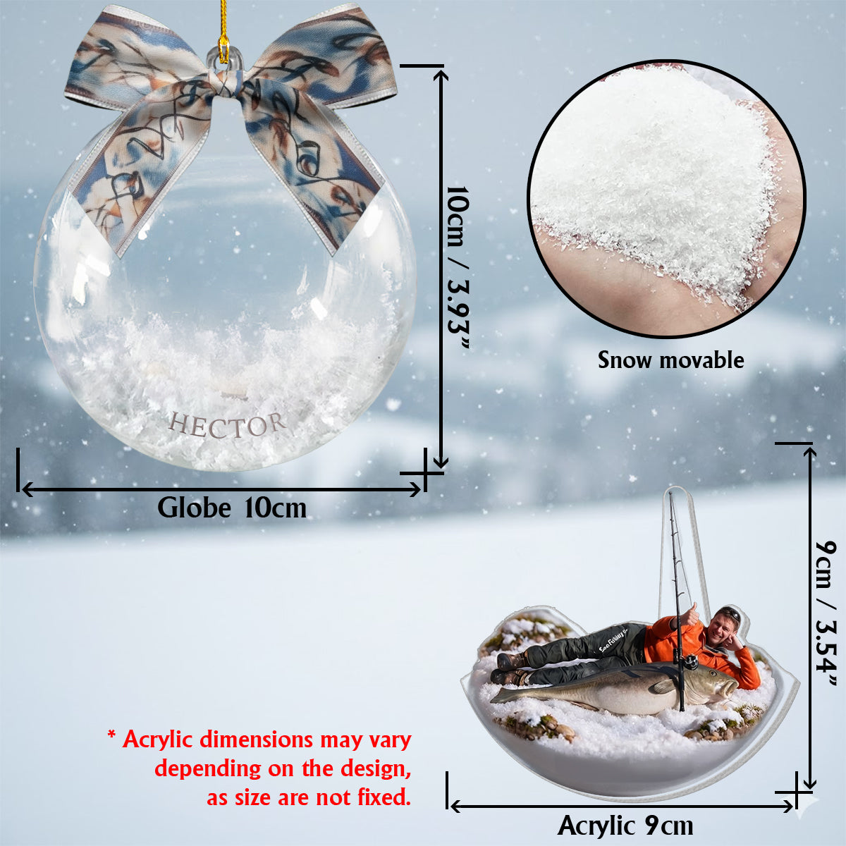 Fischer Weihnachten - Personalisierte Angel Schneekugel Ornament mit Schleife