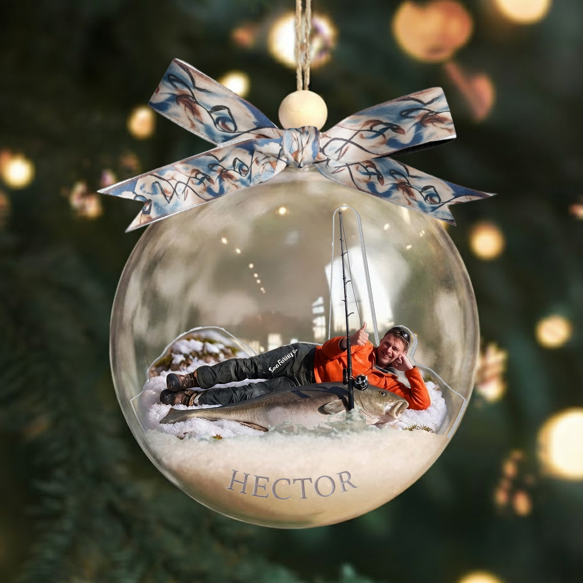 Fischer Weihnachten - Personalisierte Angel Schneekugel Ornament mit Schleife