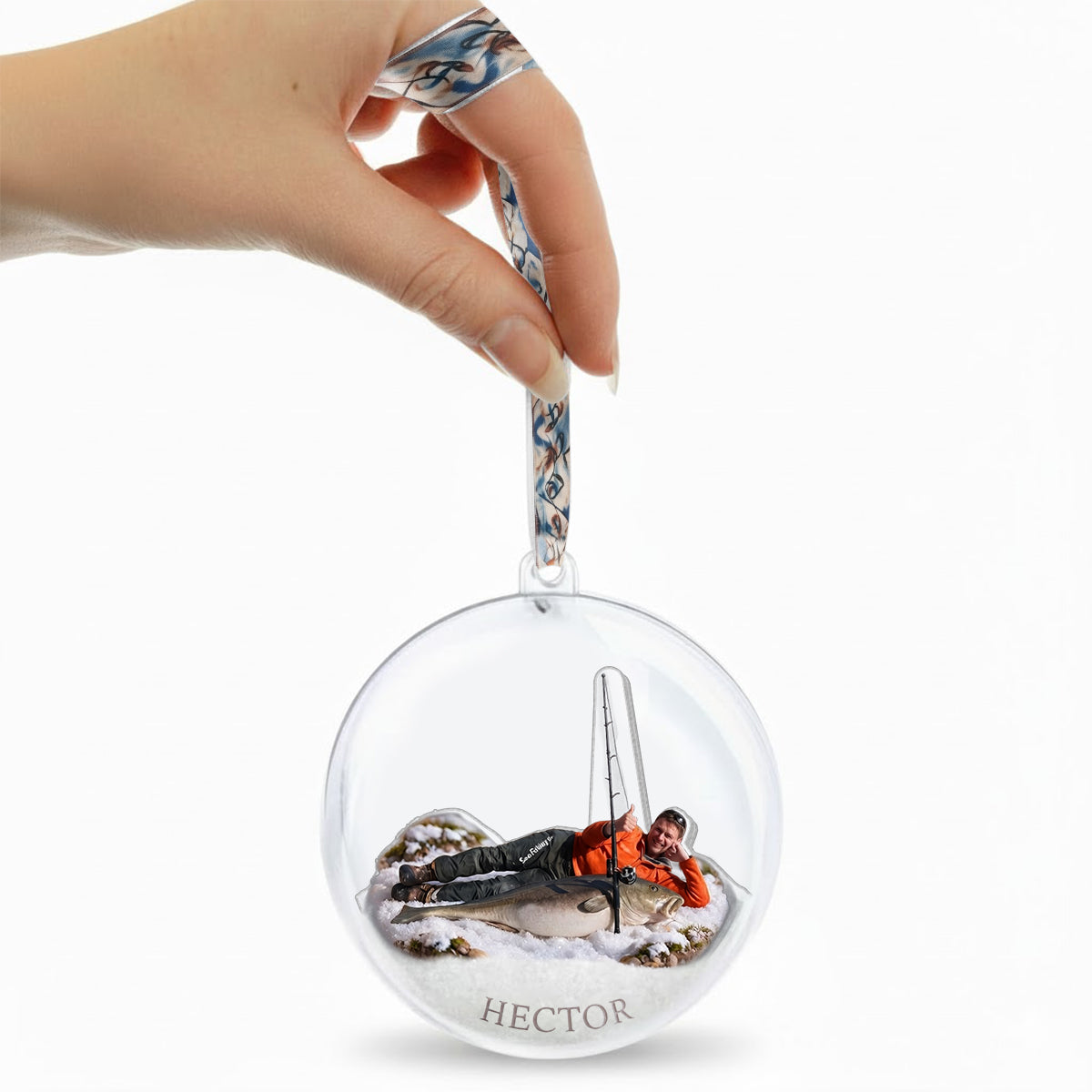 Fischer Weihnachten - Personalisierte Angel Schneekugel Ornament mit Schleife