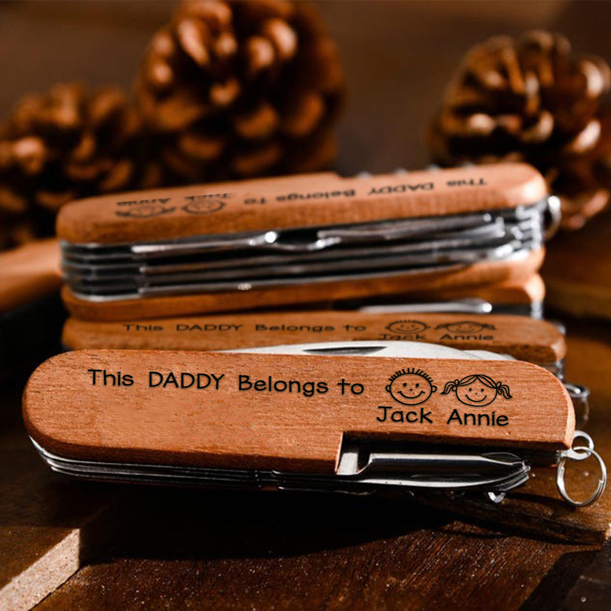This Daddy Belongs To - Personalized Father Pocket Knife - 8 Function Multi-Tool