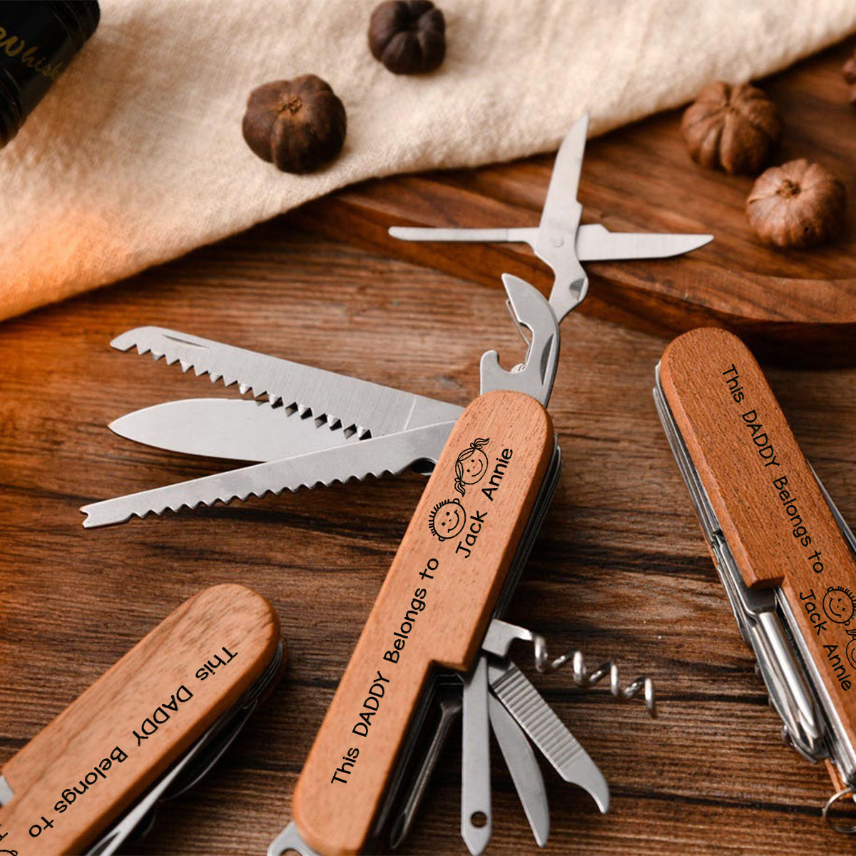 This Daddy Belongs To - Personalized Father Pocket Knife - 8 Function Multi-Tool