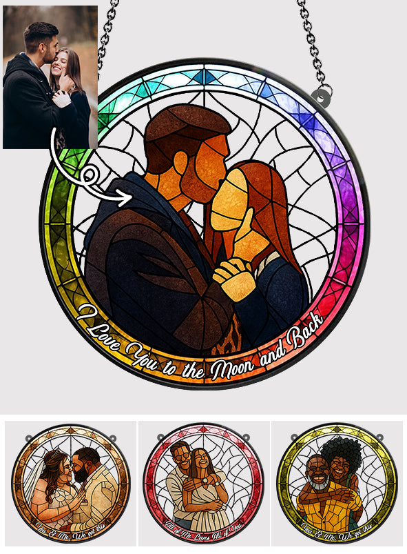 Custom Photo Portrait Couple Family Stained Glass Style - Personalized Couple Window Hanging Suncatcher Ornament