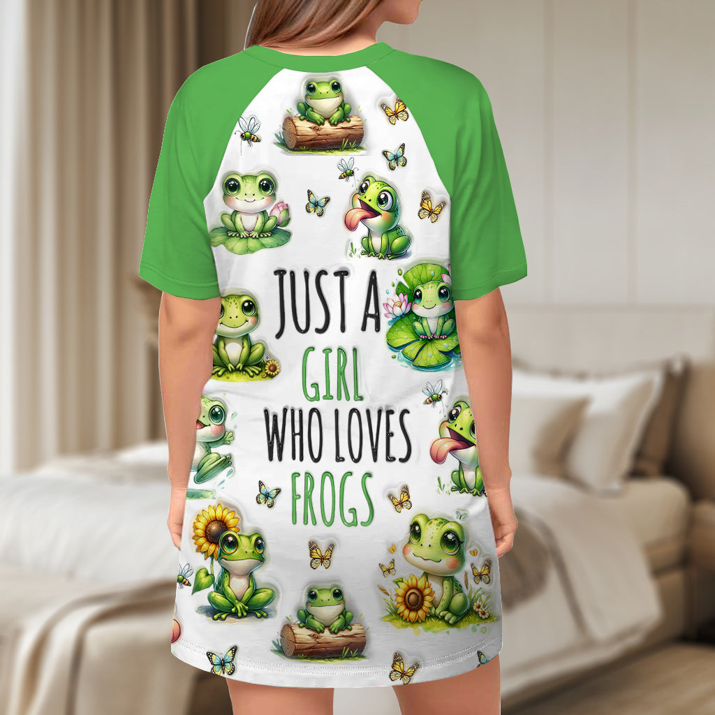 Einfach ein Mädchen, das Frösche liebt – personalisiertes Frosch-Schlafshirt-Kleid