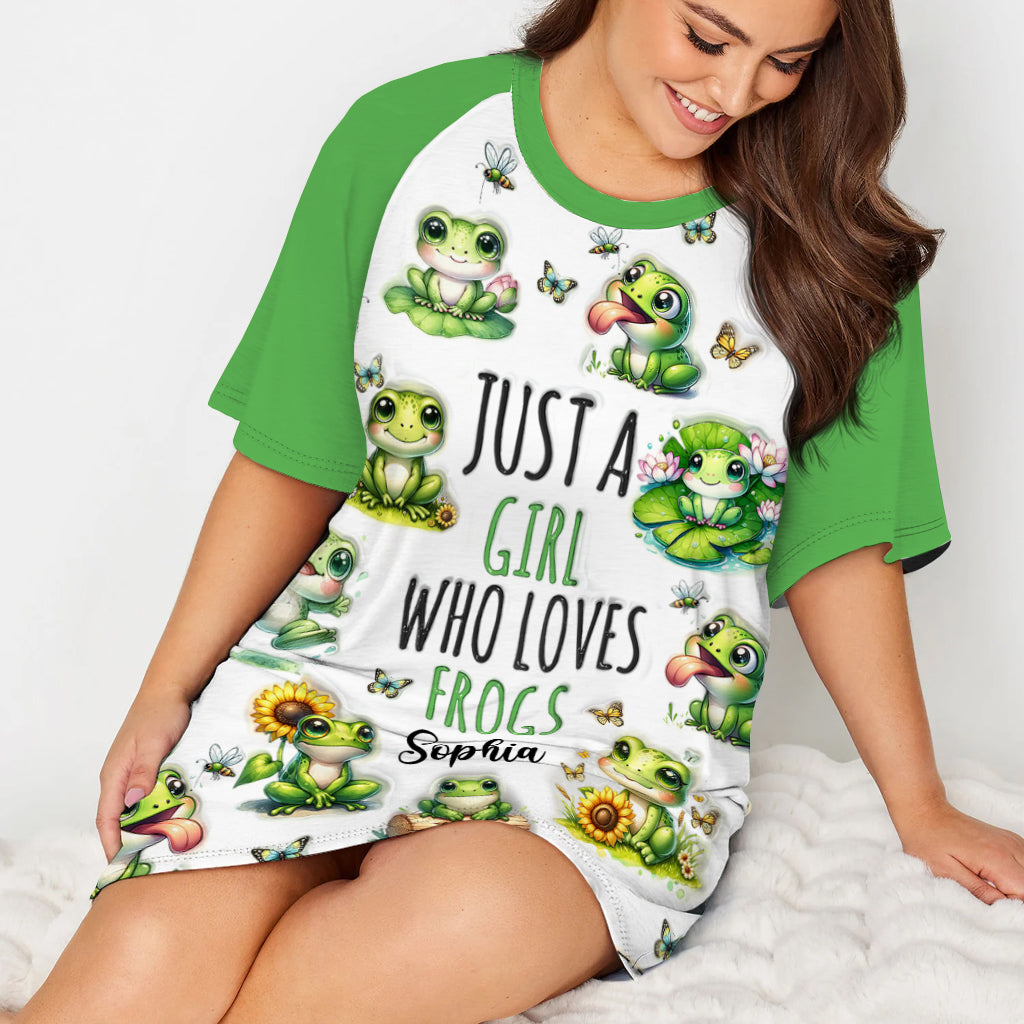 Einfach ein Mädchen, das Frösche liebt – personalisiertes Frosch-Schlafshirt-Kleid