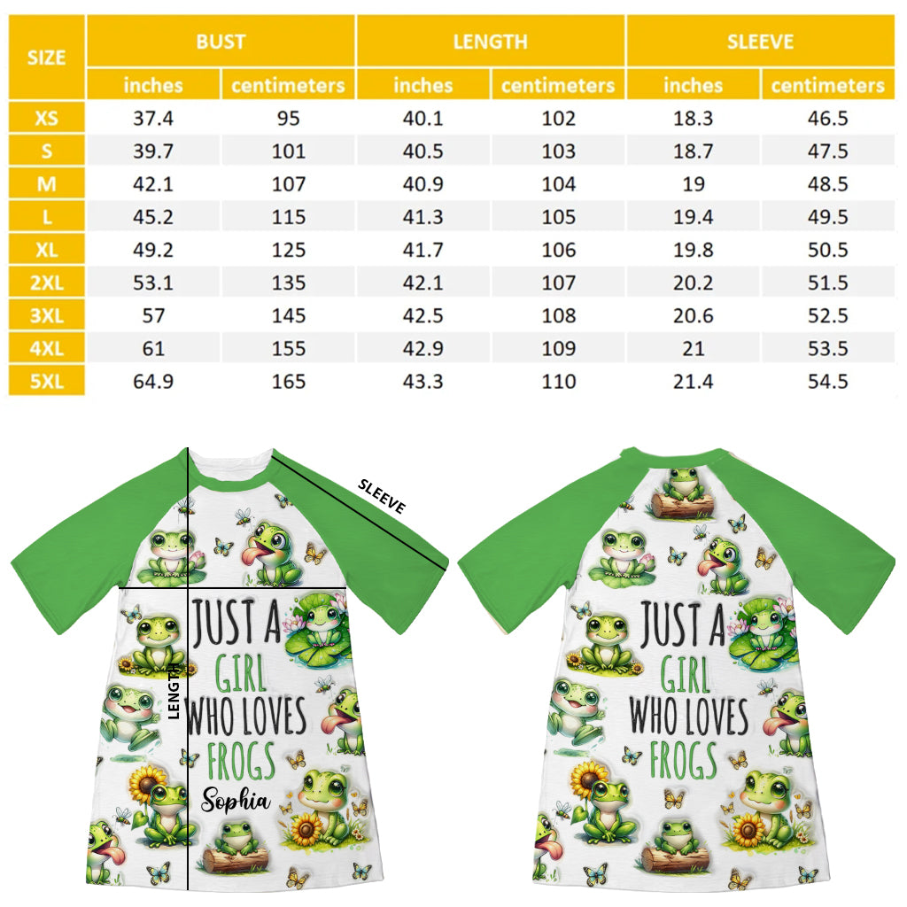 Einfach ein Mädchen, das Frösche liebt – personalisiertes Frosch-Schlafshirt-Kleid