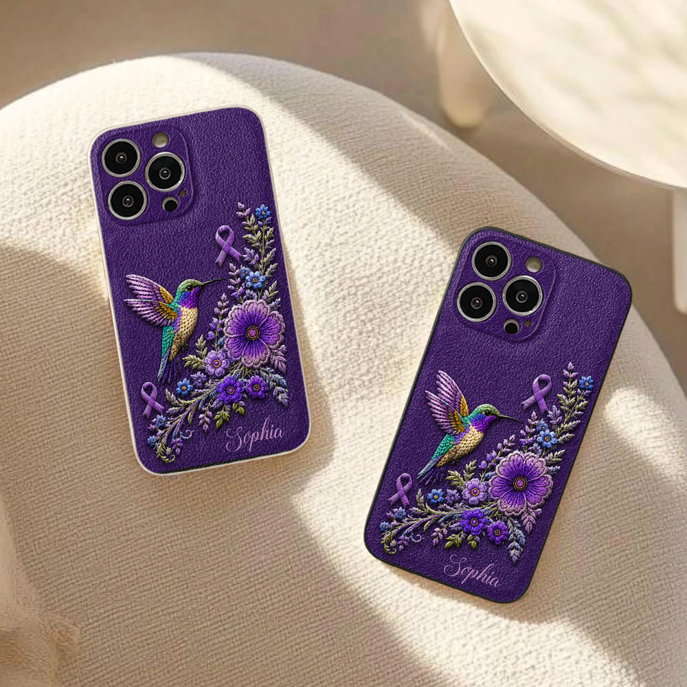 Purple Awareness – Personalized Alzheimer Awareness 3D Embossed Leather Phone Case