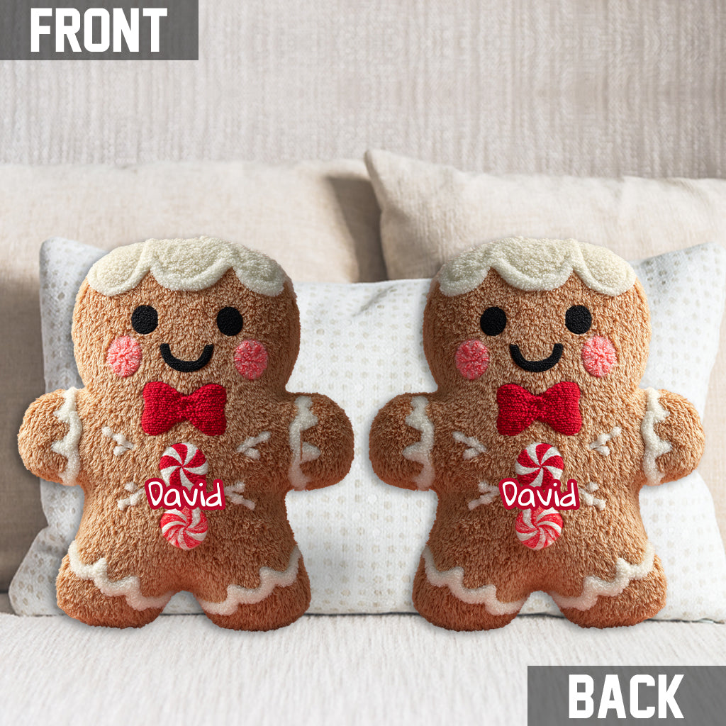 Coussin personnalisé en forme de famille « Joyeux Noël en pain d'épice »