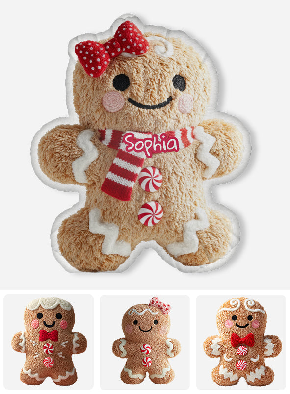 Coussin personnalisé en forme de famille « Joyeux Noël en pain d'épice »