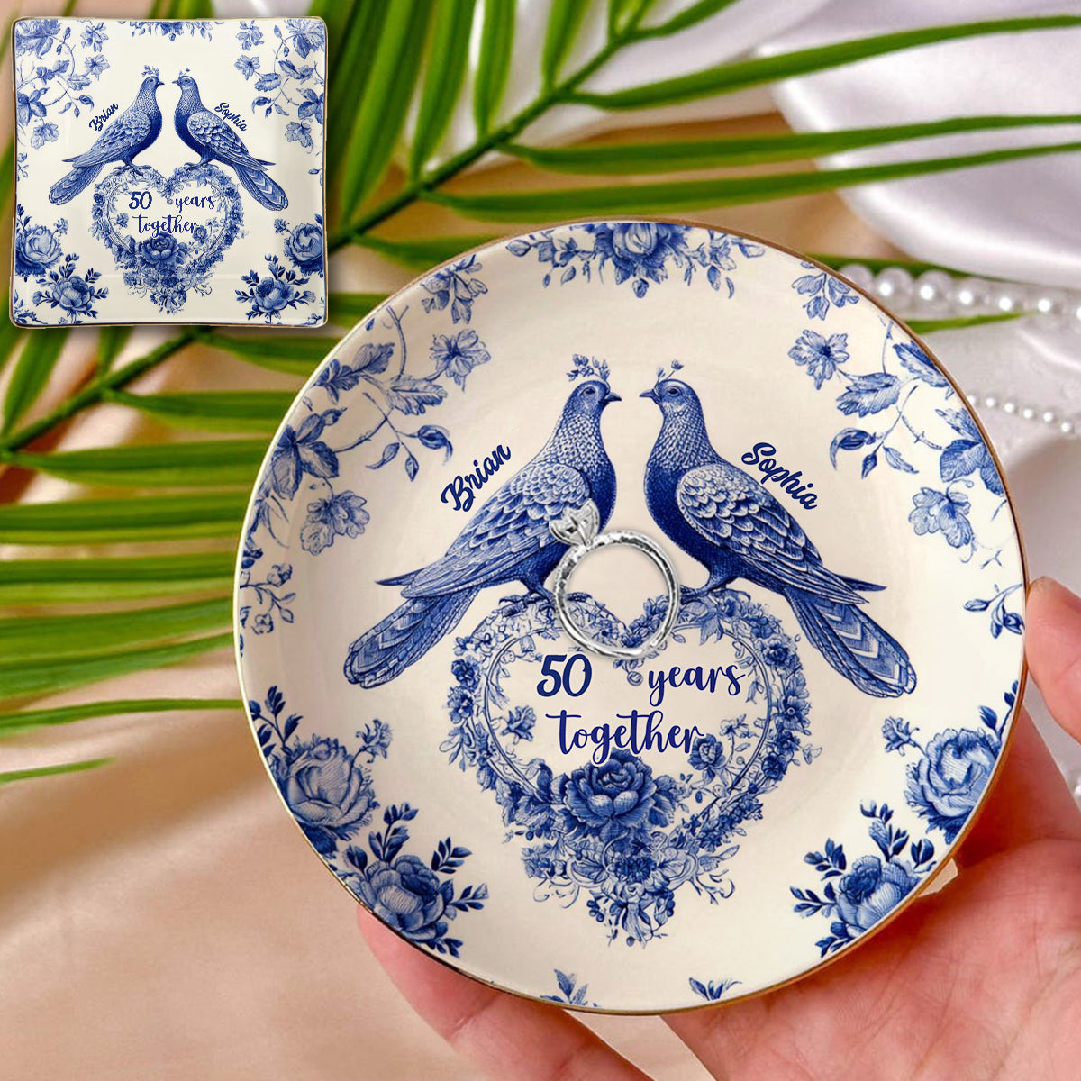 Anniversary Couple 50 Years Together - Personalized Couple Fully Printed Jewelry Dish
