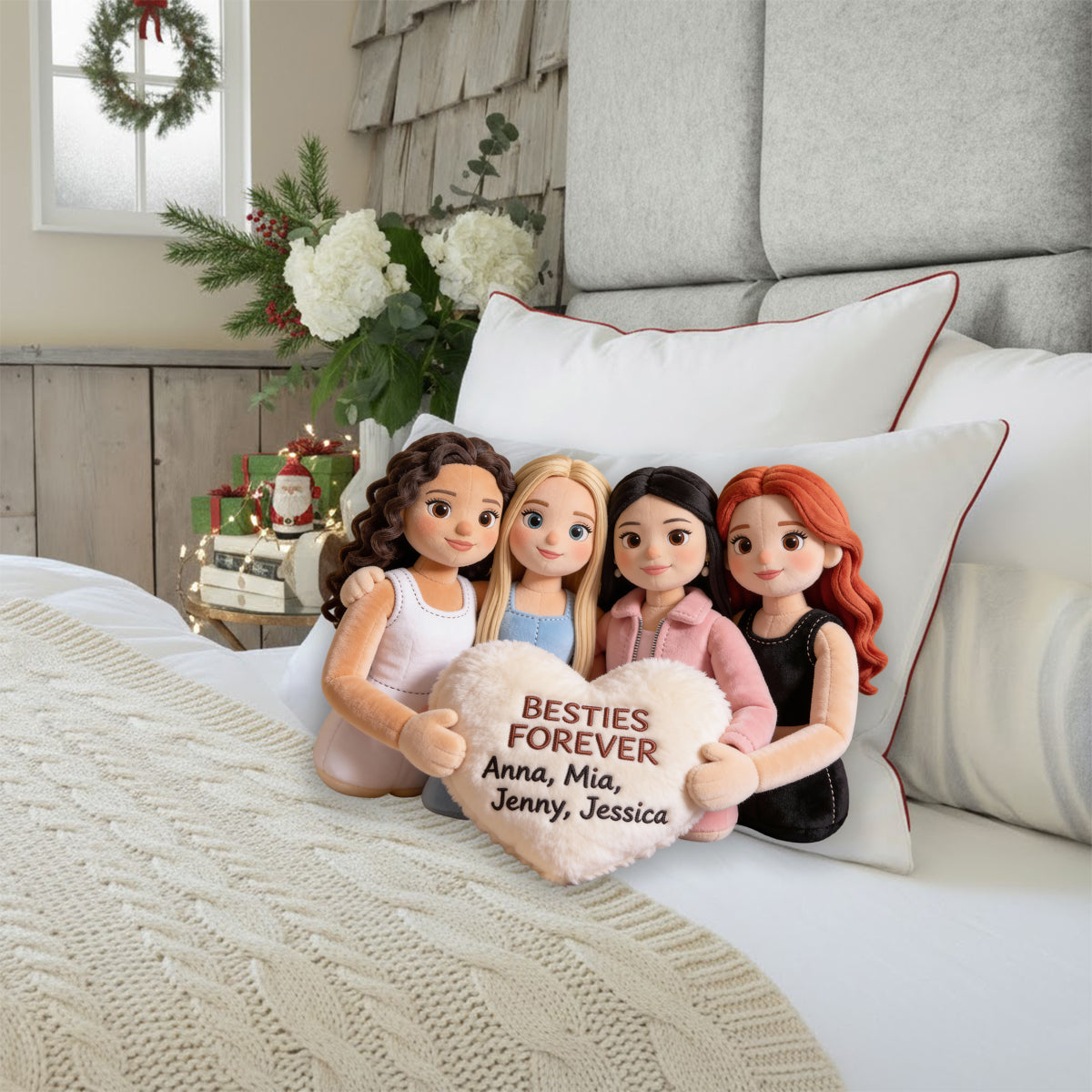 Meilleures amies pour toujours - Coussin personnalisé en fausse fourrure en forme de meilleure amie