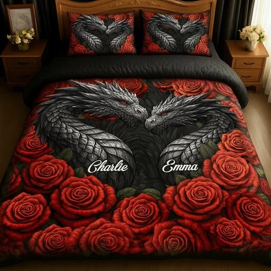 Couple de dragons - Ensemble de courtepointe personnalisé Dragon