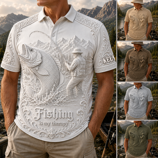Angeln lieben, Angeln ist meine Therapie - Personalisierte Angel-Polo-Shirt