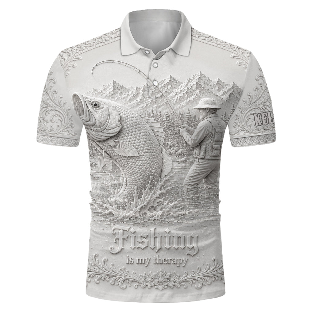 Angeln lieben, Angeln ist meine Therapie - Personalisierte Angel-Polo-Shirt