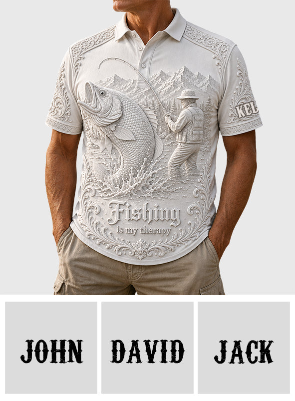 Angeln lieben, Angeln ist meine Therapie - Personalisierte Angel-Polo-Shirt