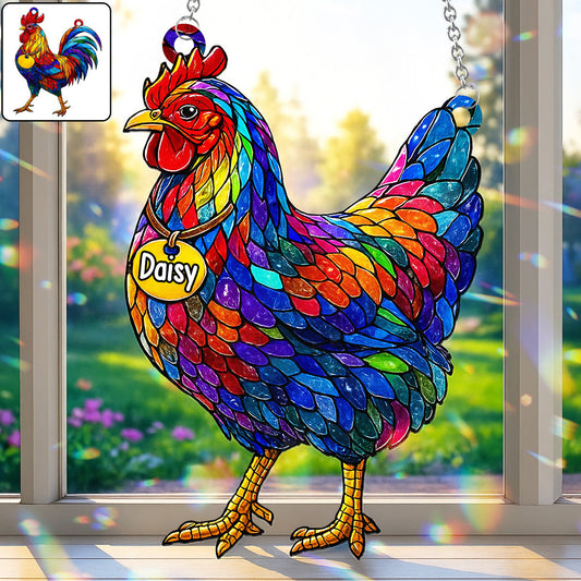 Atemberaubendes Huhn und Hahn – personalisierter Fensterhänger mit Hühnermotiv