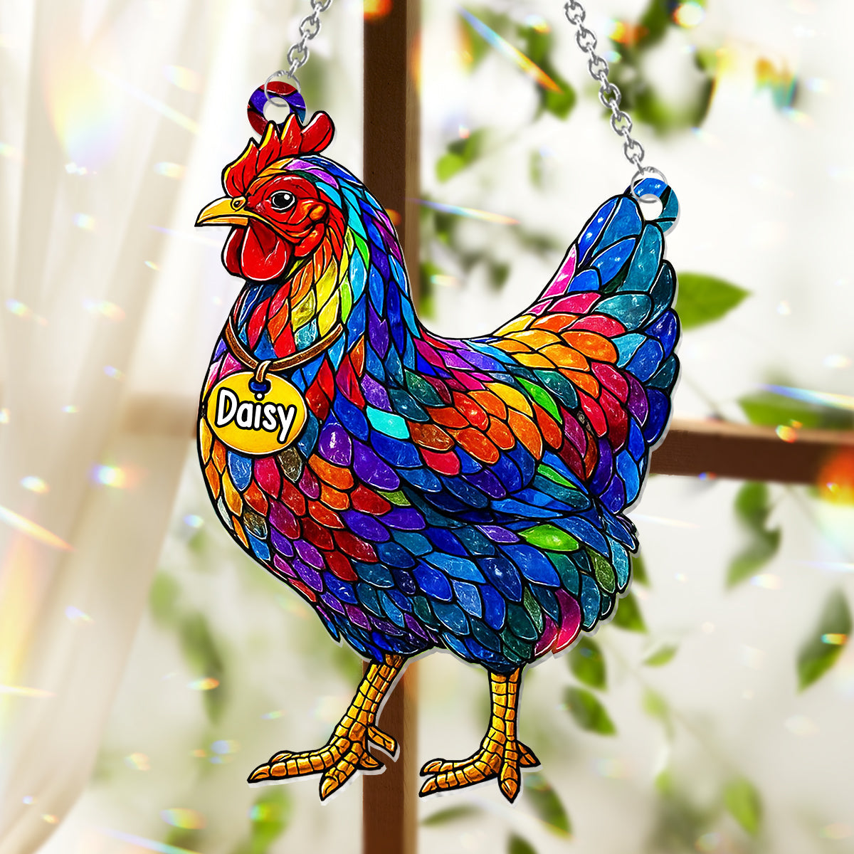 Atemberaubendes Huhn und Hahn – personalisierter Fensterhänger mit Hühnermotiv