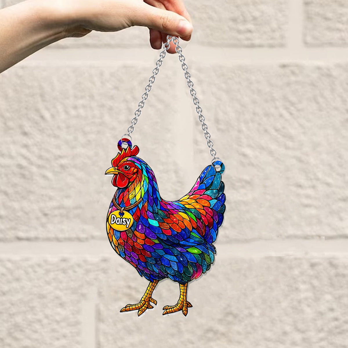 Atemberaubendes Huhn und Hahn – personalisierter Fensterhänger mit Hühnermotiv