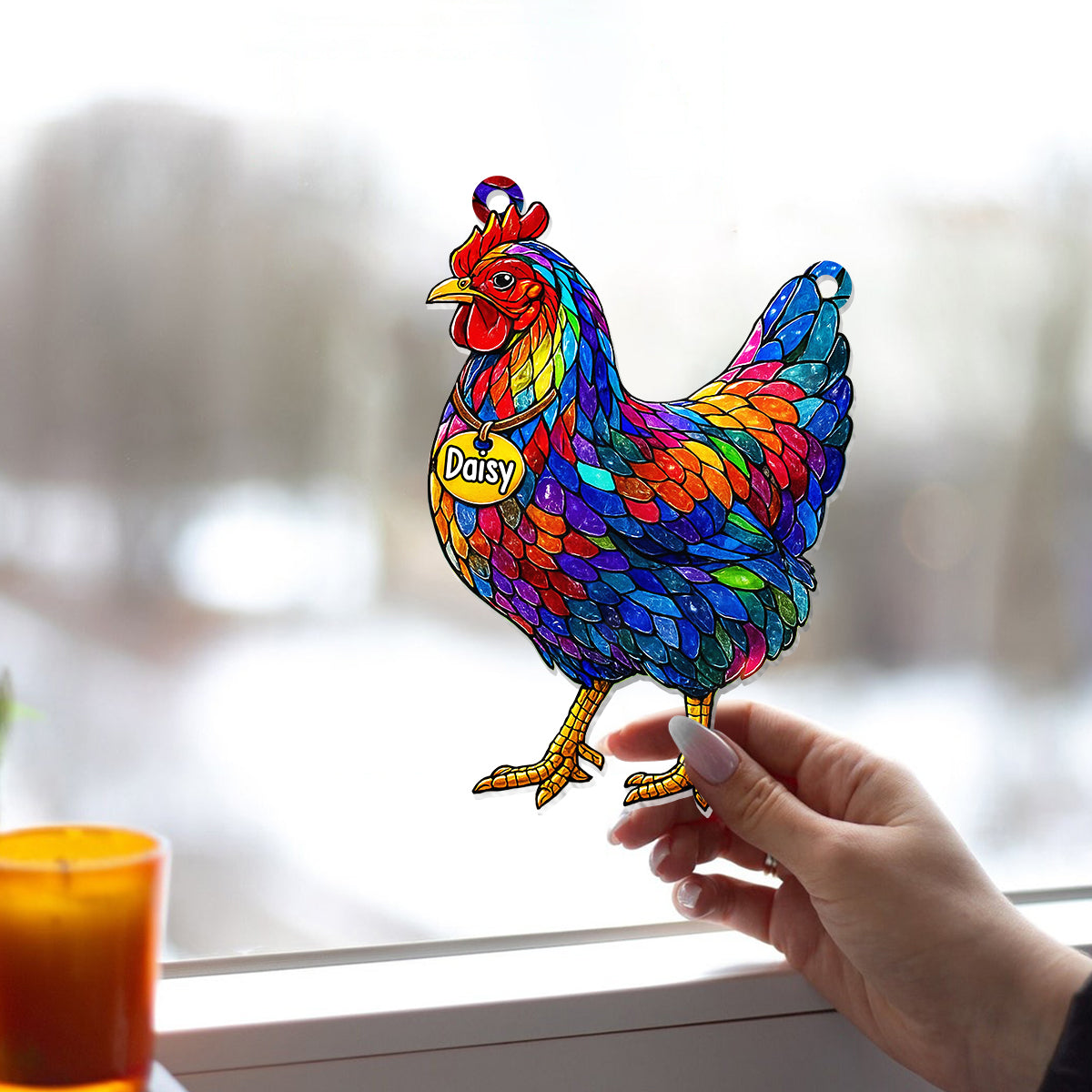 Atemberaubendes Huhn und Hahn – personalisierter Fensterhänger mit Hühnermotiv
