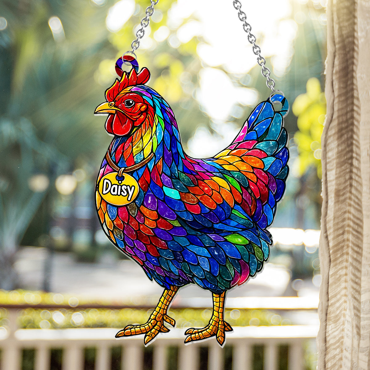Atemberaubendes Huhn und Hahn – personalisierter Fensterhänger mit Hühnermotiv