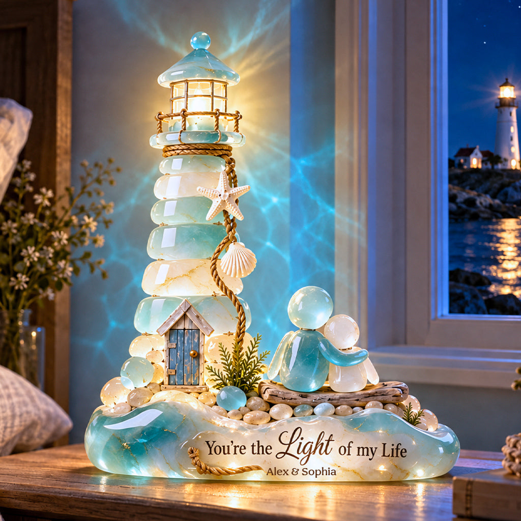 Lighthouse Couple Natural Stone - Personalized Couple Acrylic LED Night Light
