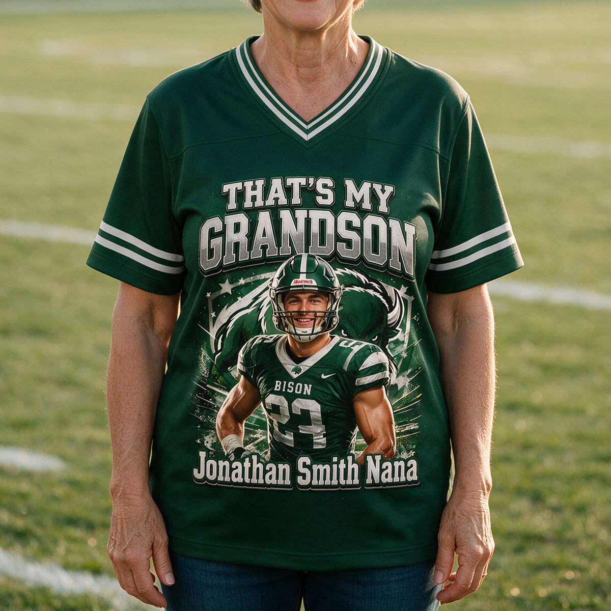 That's My Boy On The Field - Personalized Football Fully Printed V-Neck T-Shirt