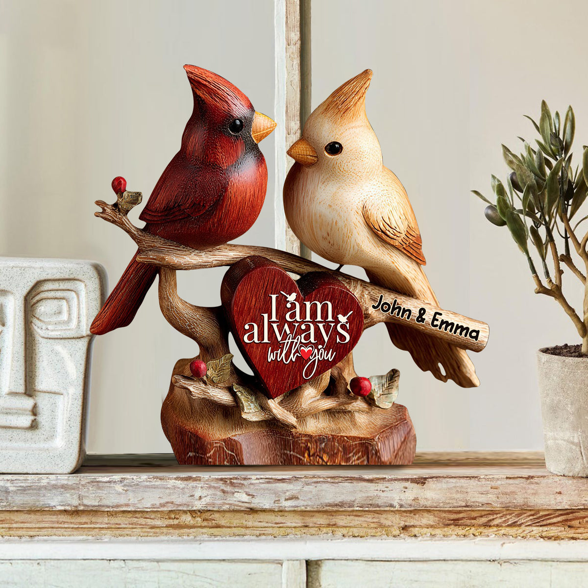 Cardinals I'm Always With You - Personalized Couple Custom Shaped Wood Plaque