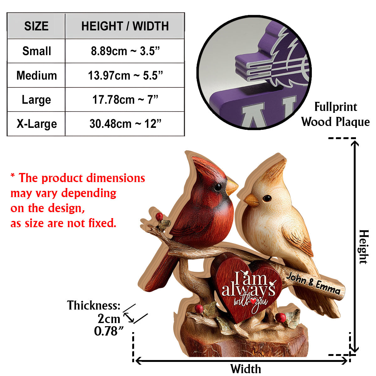 Cardinals I'm Always With You - Personalized Couple Custom Shaped Wood Plaque