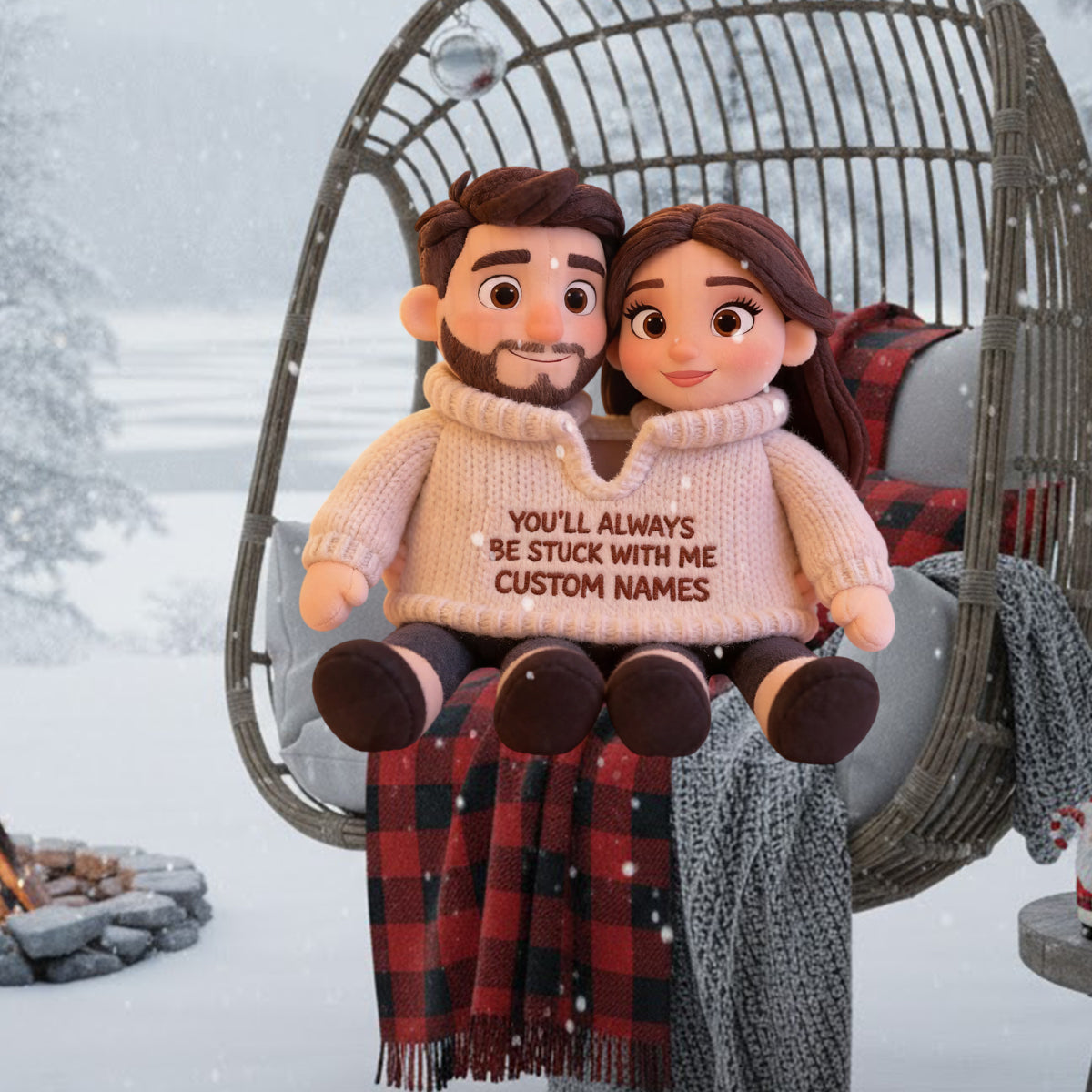 You Always Be Stuck With Me - Personalized Couple Faux Fur Shaped Pillow