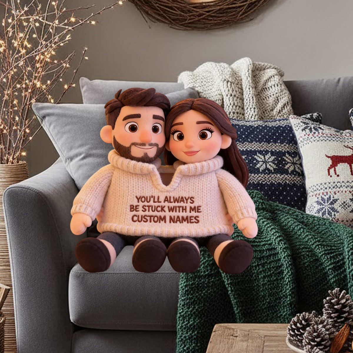 You Always Be Stuck With Me - Personalized Couple Faux Fur Shaped Pillow
