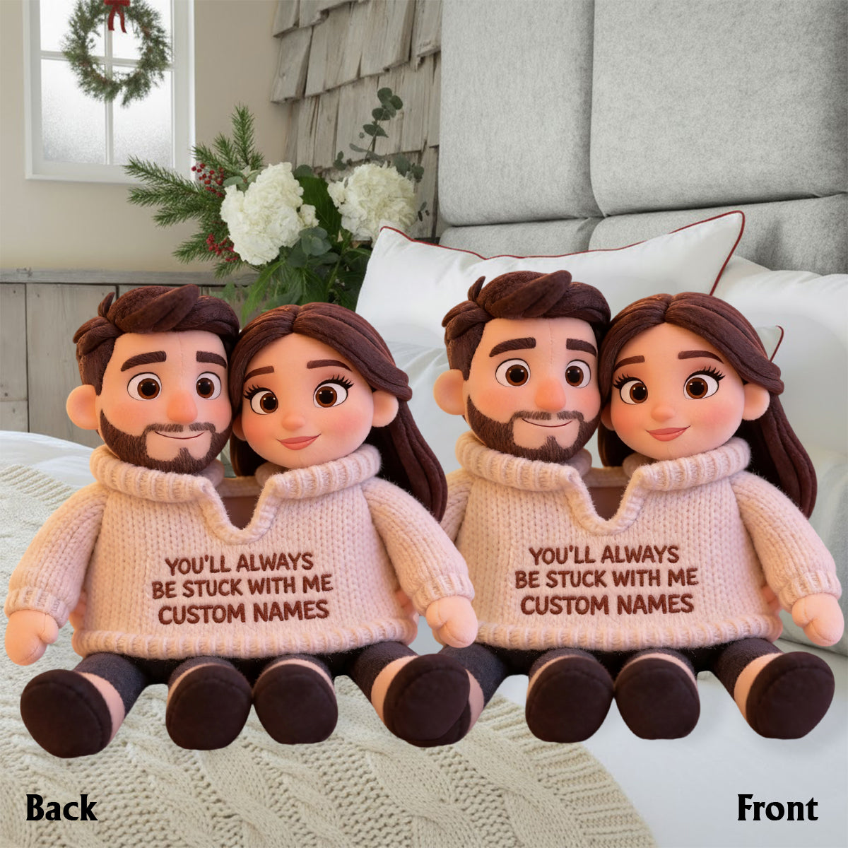 You Always Be Stuck With Me - Personalized Couple Faux Fur Shaped Pillow