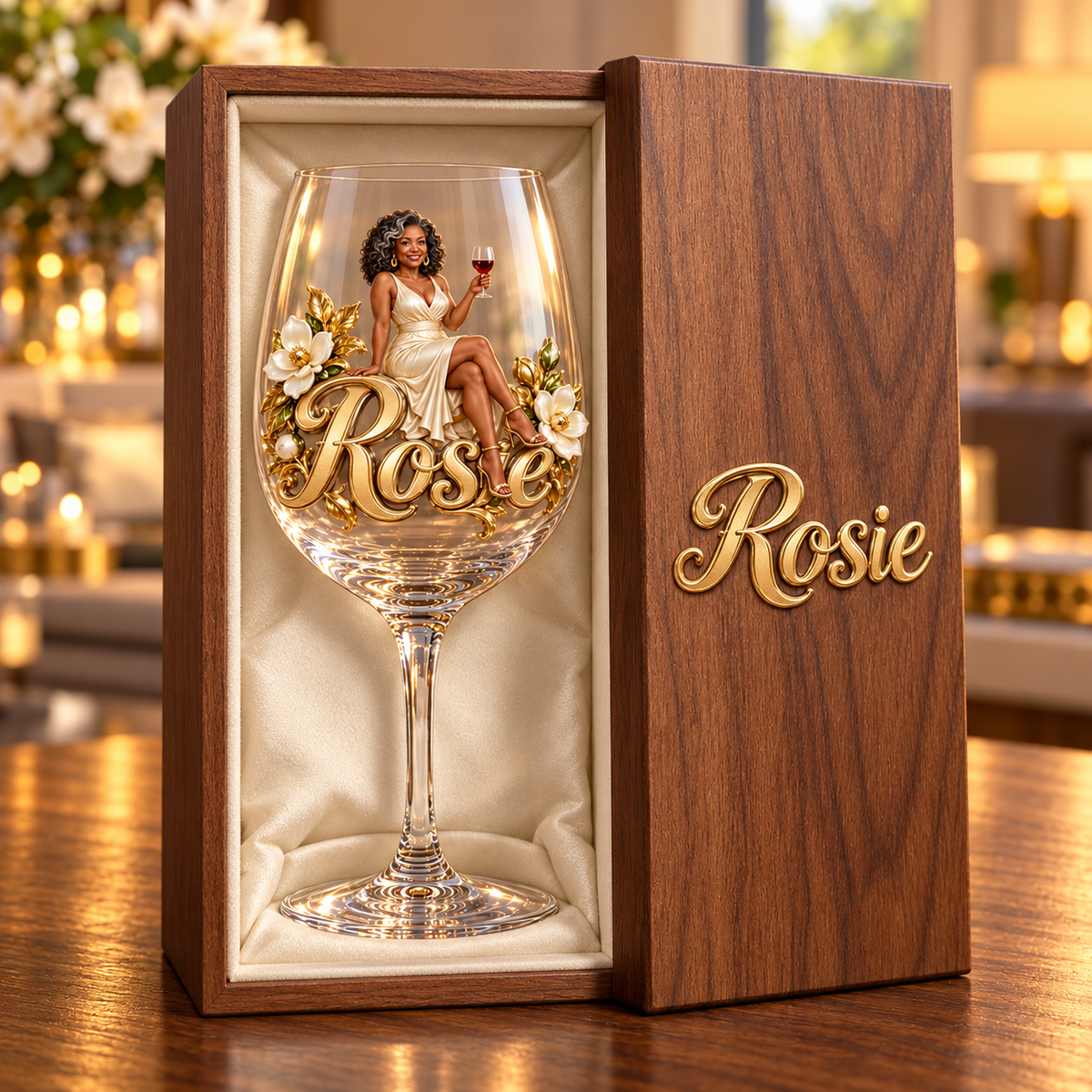 Personalized Custom Photo Magnolia Wine Glass - Gift for Older Women